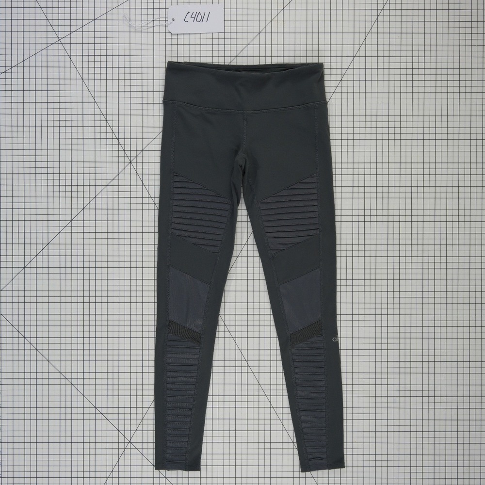 Alo Yoga Moto Leggings Women's Size Small Black Mesh Pintuck Activewear Pants - Picture 4 of 4